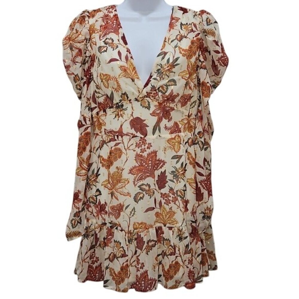 A. Calin By Flying Tomato Leaf Pattern Tiered Dress Small New Metallic Party